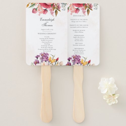 Vibrant Floral Watercolor Wedding Program Hand Fan