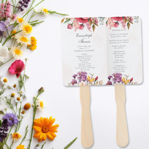 Vibrant Floral Watercolor Wedding Program Hand Fan