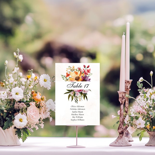 Vibrant Floral Watercolor Wedding Table Number (Creator Uploaded)
