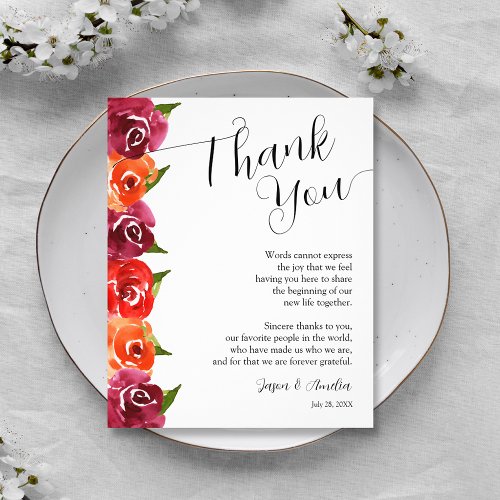 Vibrant Floral Wedding Plate Thank You Flyer