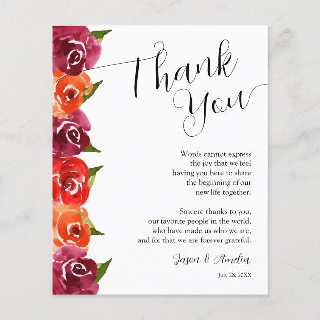 Vibrant Floral Wedding Plate Thank You Flyer (Front)
