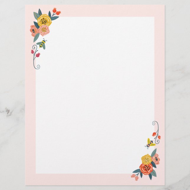 Vibrant Floral Wildflowers & Honey Bee Frame Letterhead (Front)