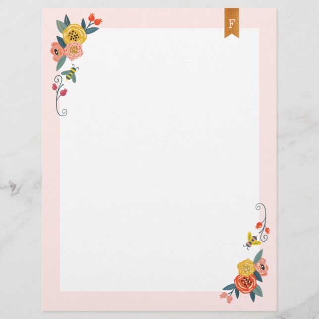 Vibrant Floral Wildflowers & Honey Bee Frame Letterhead (Front)