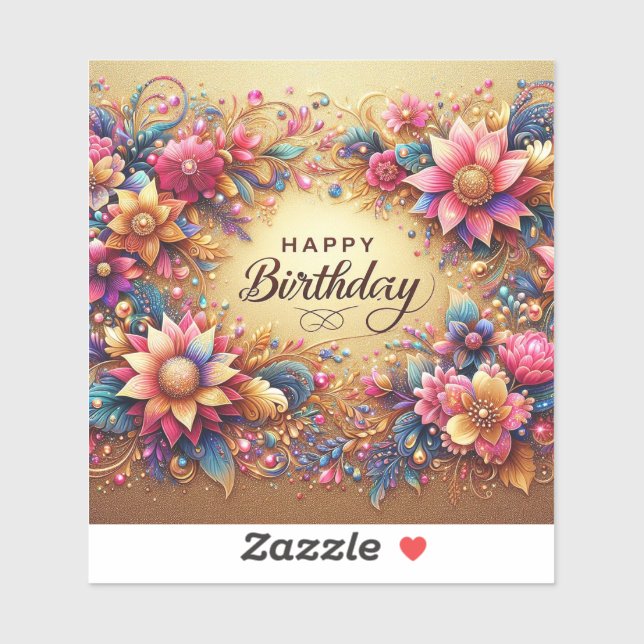 Vibrant Floral Yellow Birthday sticker (Sheet)