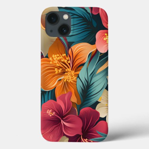 Vibrant flower blooms and leaves iPhone 13 case