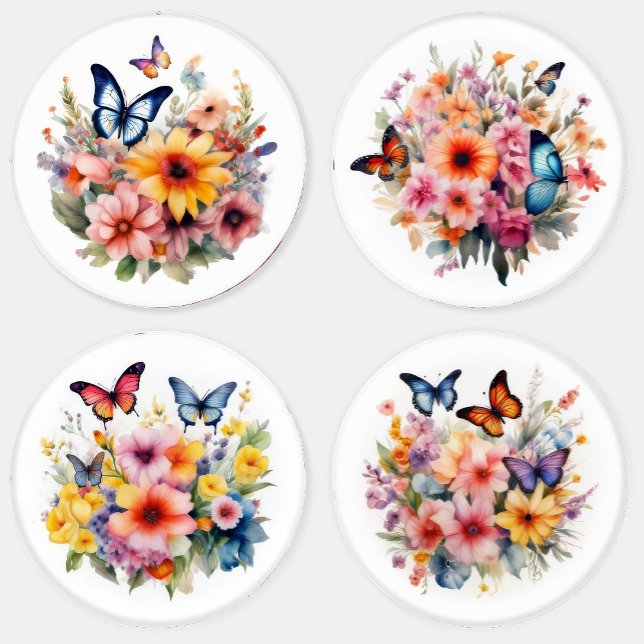 Vibrant Flowers and Butterflies Coaster Set (Creator Uploaded)
