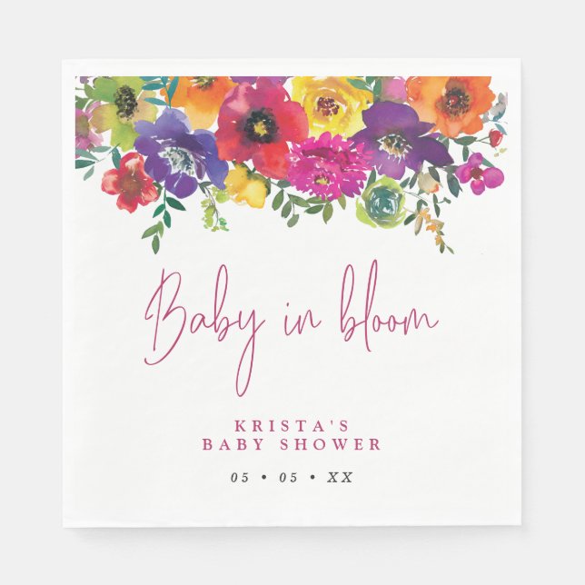 Vibrant Flowers Baby In Bloom Baby Shower Napkins (Front)