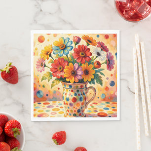 Vibrant Flowers, Colorful Polka Dots, Napkins