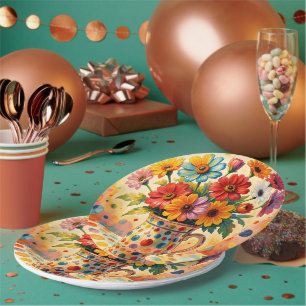 Vibrant Flowers, Colorful Polka Dots, Paper Plates