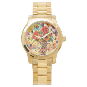 Vibrant Flowers, Colorful Polka Dots, Watch