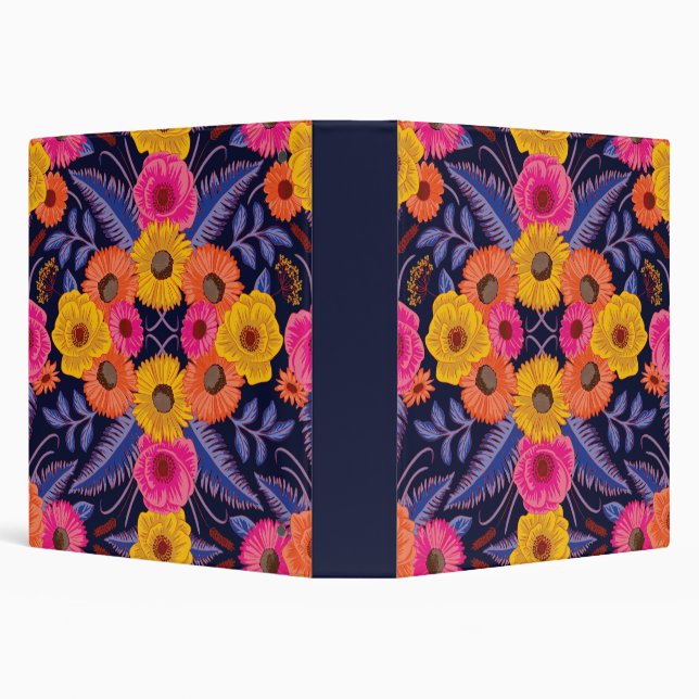 Vibrant Flowers & Ferns 3 Ring Binder (Background)