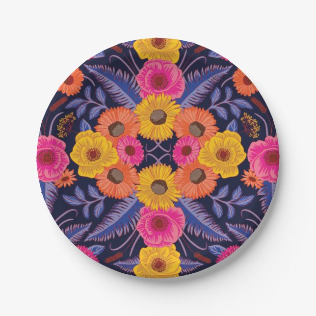 Vibrant Flowers & Ferns Paper Plates (Front)