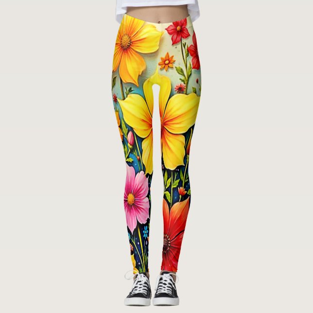 Vibrant Flowers: Garden of Joy Art Leggings (Front)