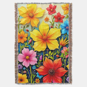Vibrant Flowers: Garden of Joy Art Throw Blanket