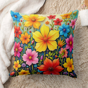 Vibrant Flowers: Garden of Joy Art Throw Pillow