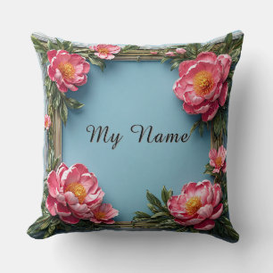 Vibrant Flowers in Intricate Design Throw Pillow