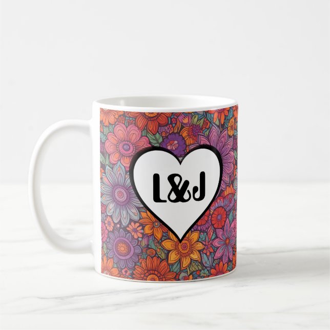 Vibrant Flowers Personalized Mug Initials Couples (Left)