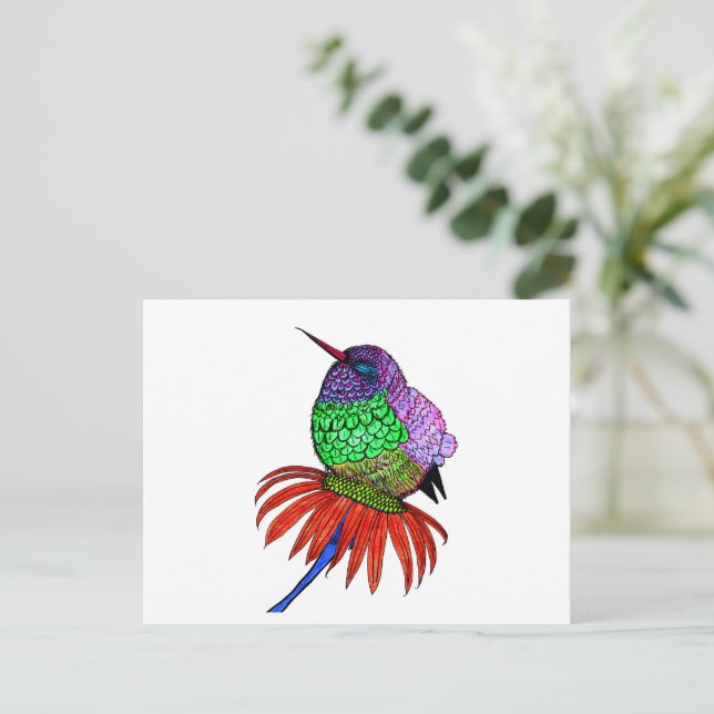 Vibrant Fluffy Baby Hummingbird Postcard (Standing Front)