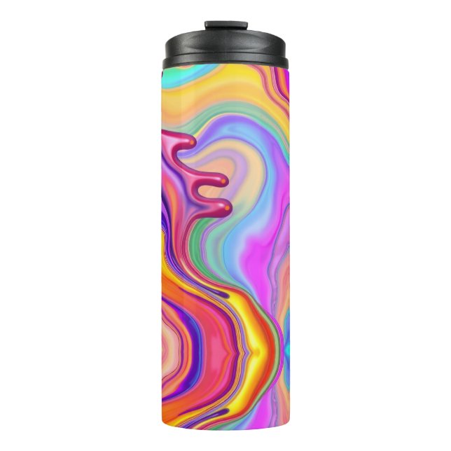 Vibrant Fluid Marble Abstract Pattern Thermal Tumbler (Front)