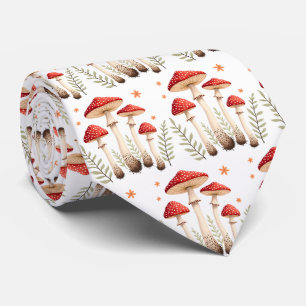 Vibrant Fly Agaric Mushrooms & Botanical Elements Neck Tie