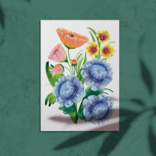 Vibrant Folk Art Floral Bouquet Metal Wall Art
