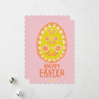Vibrant Folk Art Traditional Yellow Easter Egg