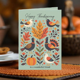 Vibrant Folk Art Turkey Pumpkin Fall Thanksgiving Card