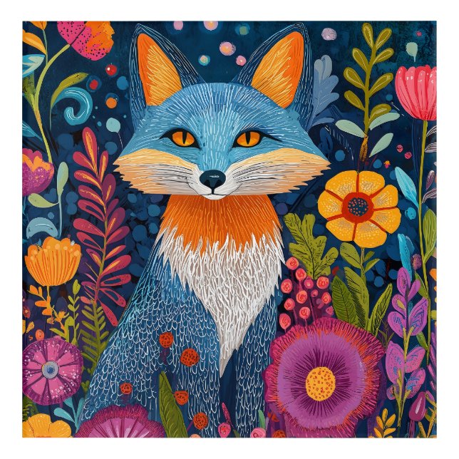 Vibrant Fox Dot Art Amidst Lush Flora (Front)