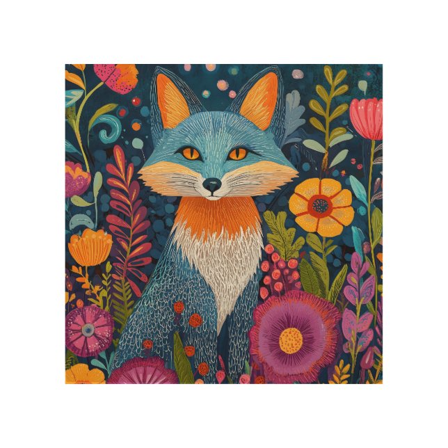 Vibrant Fox Dot Art Amidst Lush Flora (Front)