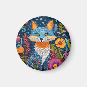 Vibrant Fox Dot Art Amidst Lush Flora Magnet