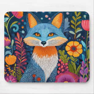 Vibrant Fox Dot Art Amidst Lush Flora Mouse Pad
