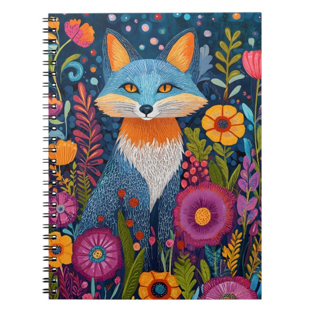 Vibrant Fox Dot Art Amidst Lush Flora Notebook (Front)