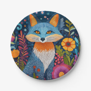 Vibrant Fox Dot Art Amidst Lush Flora Paper Plates