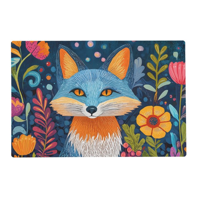 Vibrant Fox Dot Art Amidst Lush Flora Placemat (Front)