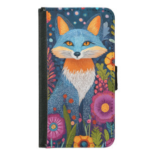 Vibrant Fox Dot Art Amidst Lush Flora Samsung Galaxy S5 Wallet Case