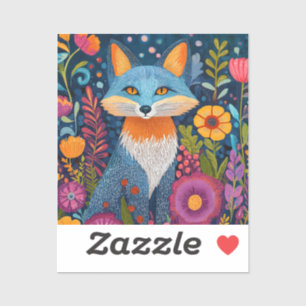 Vibrant Fox Dot Art Amidst Lush Flora Sticker