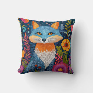 Vibrant Fox Dot Art Amidst Lush Flora Throw Pillow