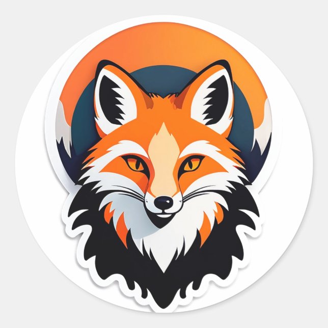 Vibrant Fox Head Classic Round Sticker (Front)