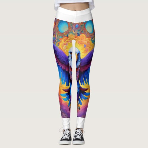 Vibrant Freedom Colored Eagle Design Leggings Leggings