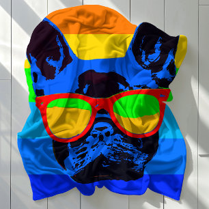 Vibrant French Bulldog Sunglasses Pop Art Fleece Blanket
