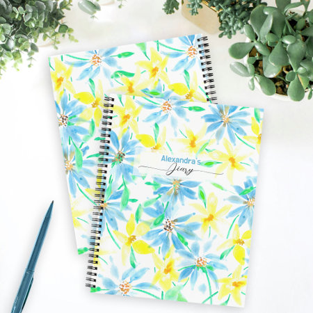 Vibrant Fresh Blue and Yellow Watercolor Flowers