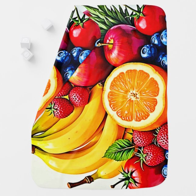 Vibrant Fresh Fruit Delight Design Baby Blanket (In Situ)