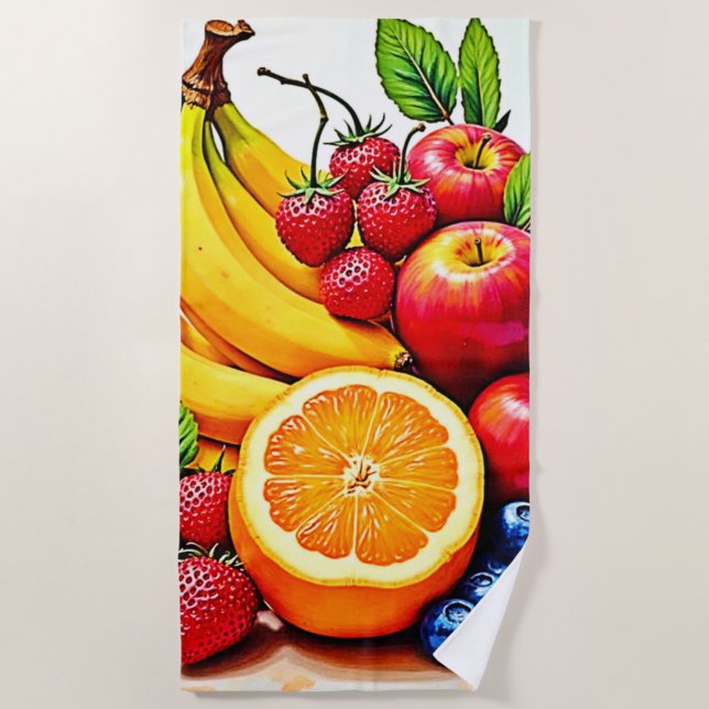 Vibrant Fresh Fruit Delight Design Beach Towel (Front)