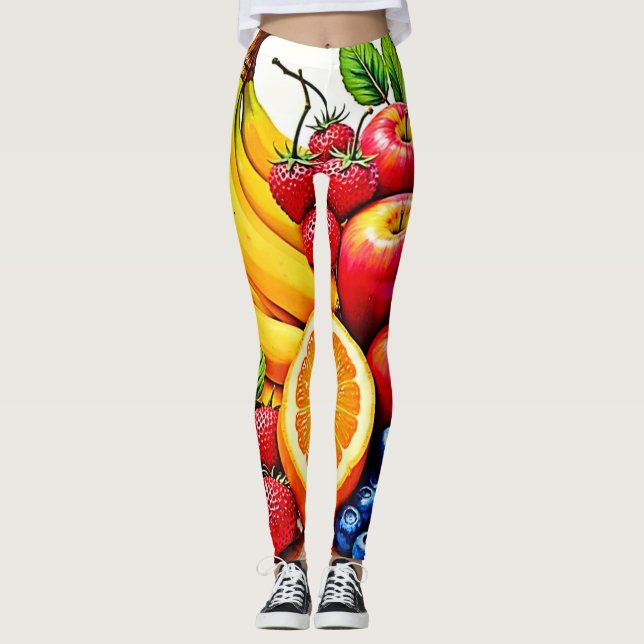 Vibrant Fresh Fruit Delight Design Leggings (Front)
