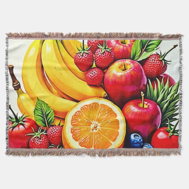 Vibrant Fresh Fruit Delight Design Throw Blanket (Front)