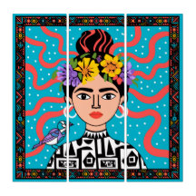 Vibrant Frida Kahlo 3 Piece Canvas - Boho Mexican