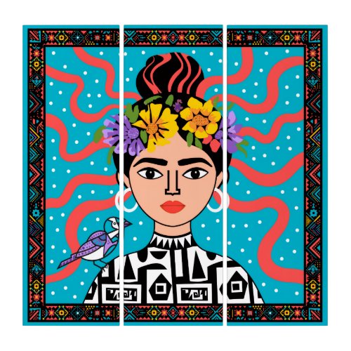 Vibrant Frida Kahlo 3 Piece Canvas - Boho Mexican  Triptych