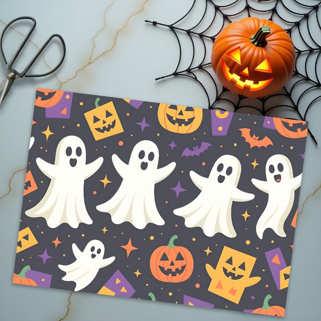 Vibrant Friendly Ghosts & Happy Pumpkins Halloween Tissue Paper (Creator Uploaded)