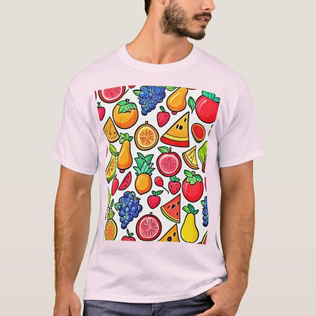 Vibrant Fruit Pattern T-Shirt (Front)