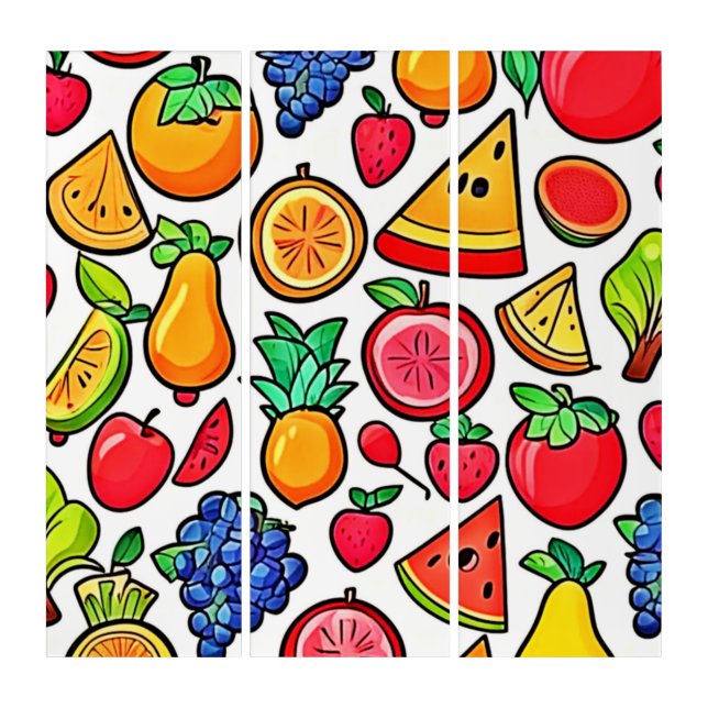 Vibrant Fruit Pattern Triptych (Front)